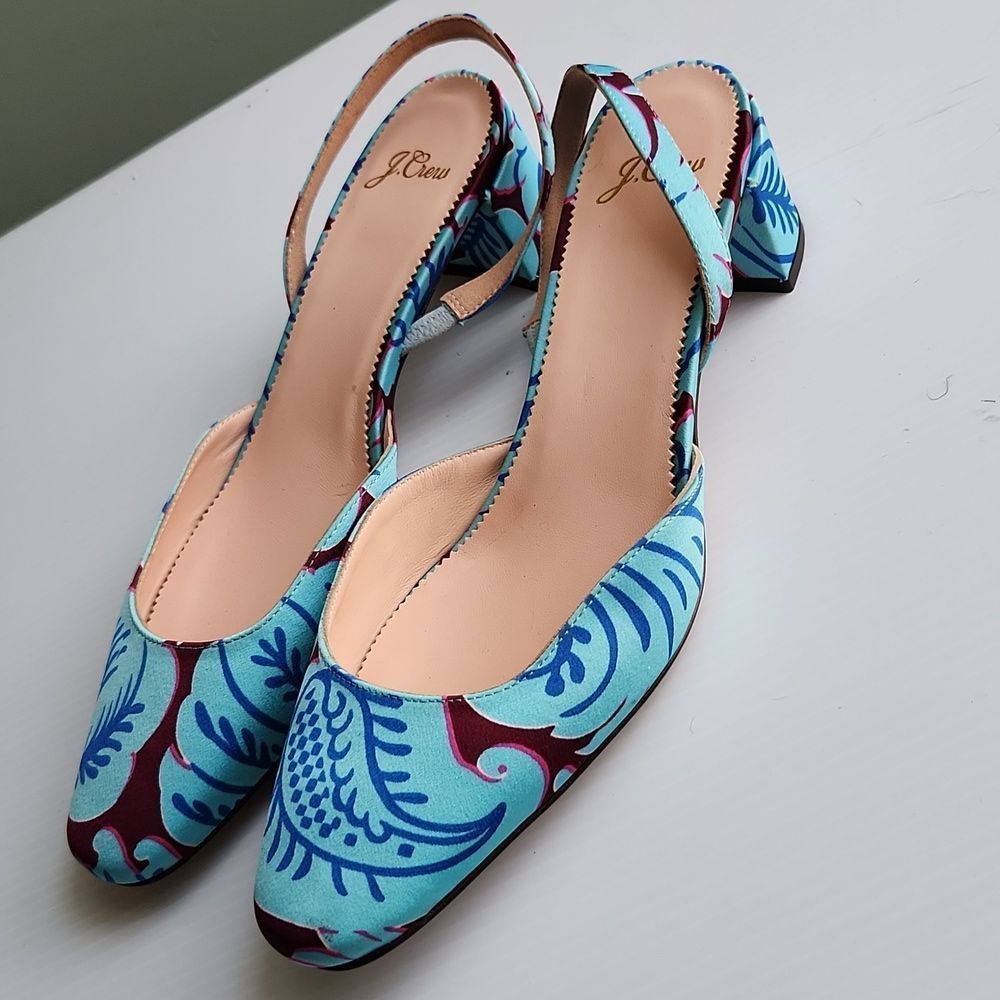 J. Crew Blue and Burgundy Sling Back Heels
